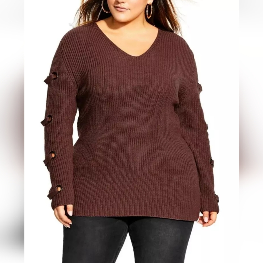 City Chic women's plus jumper Eyelet Long Sleeve Sweater Size L(20)